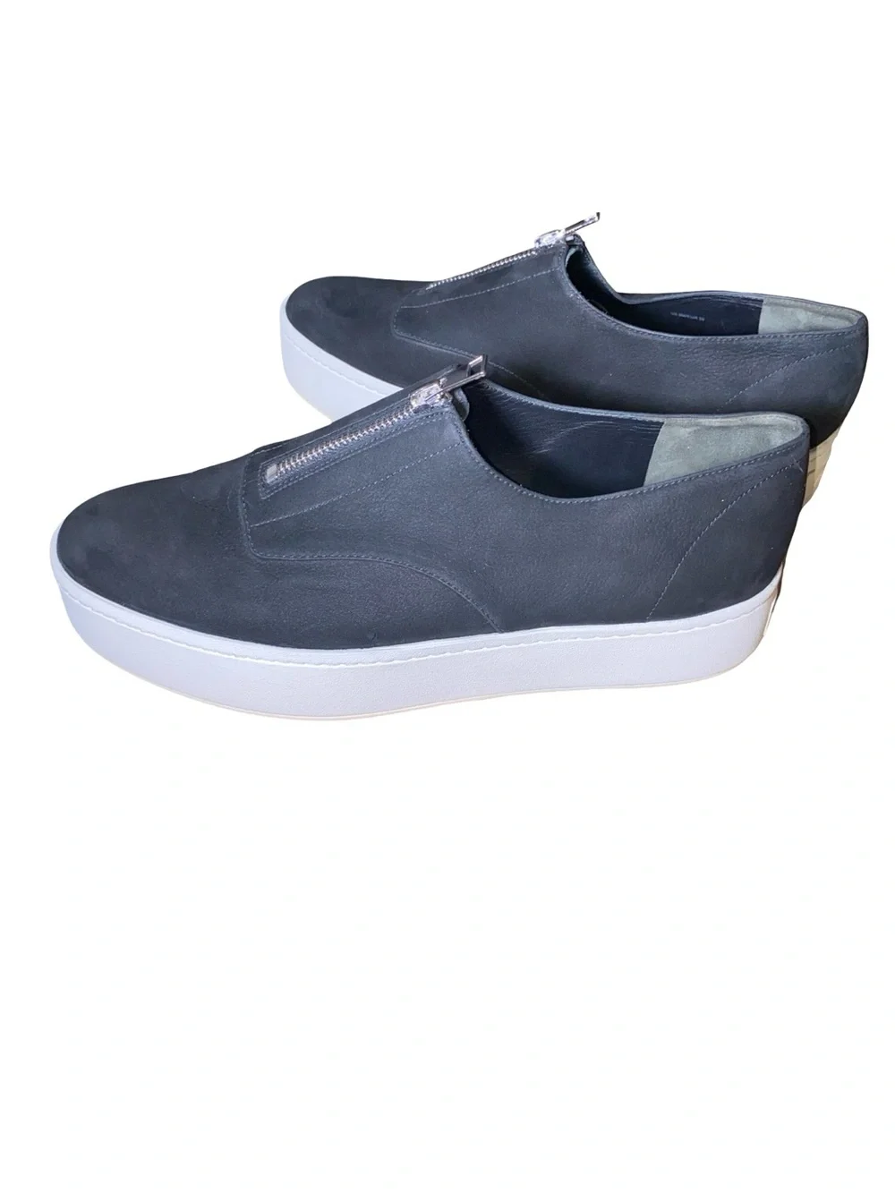 Vince Warner Black suede Leather Zip Front Platform Slip On Sneakers size 9